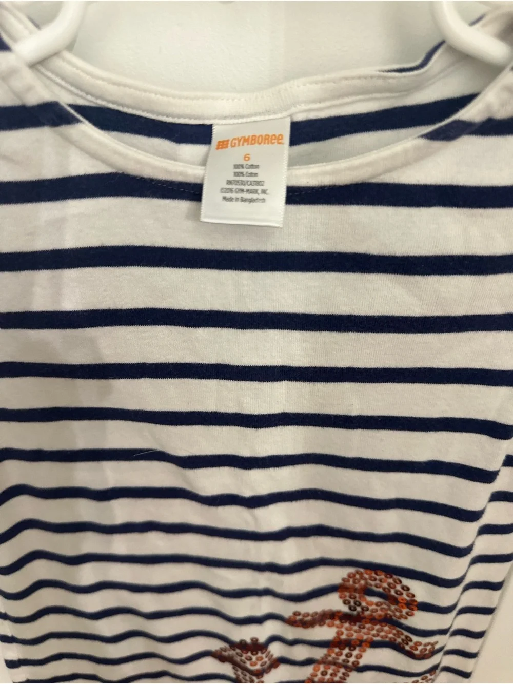Gymboree White and Navy Striped Tee with Sequin Anchor